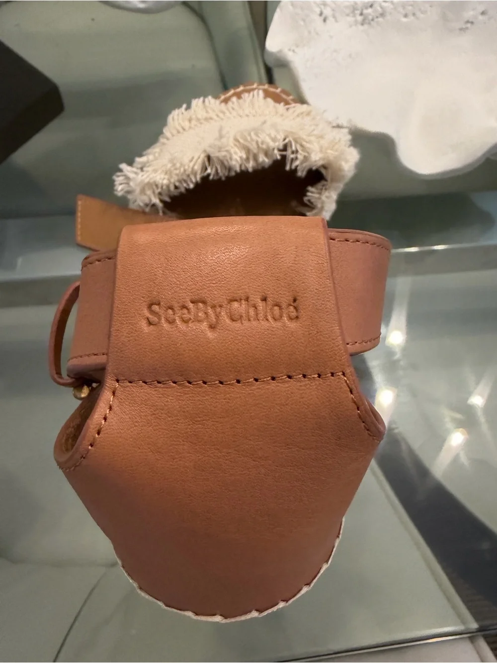 Chloe Tan and Cream Espadrille Wedge Sandals